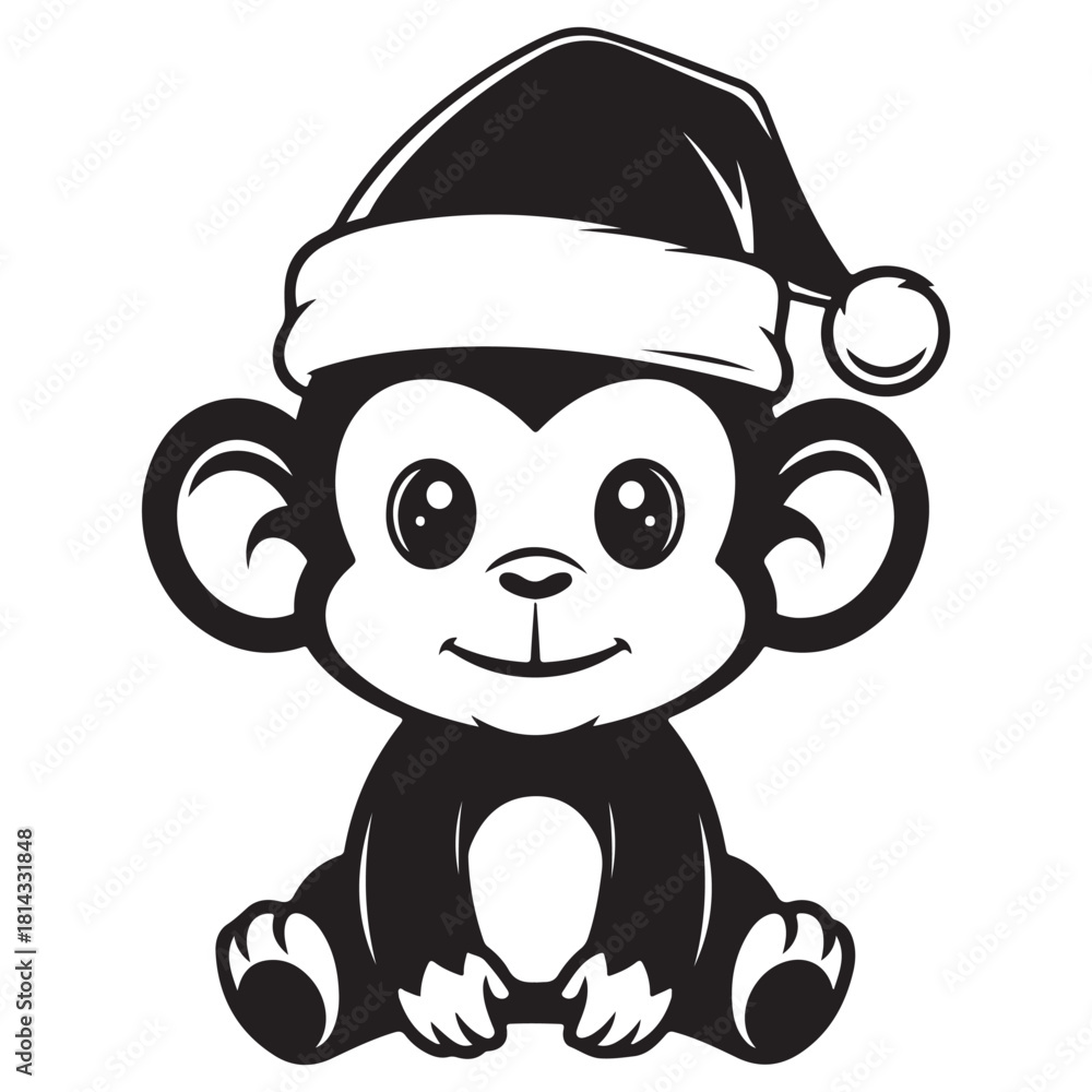 Obraz premium Cute baby monkey wearing a santa hat