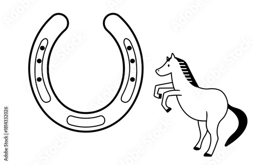 馬蹄と立ち上がる馬の線画イラスト 02