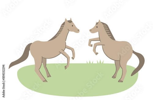 向かい合う二匹の馬のイラスト