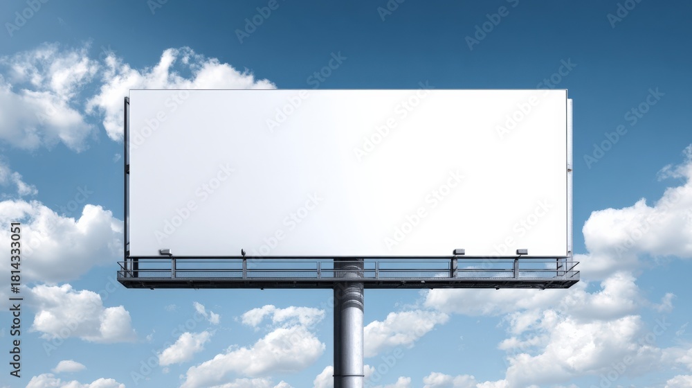Obraz premium Blank Billboard Against a Blue Sky with Clouds, Ideal for Mockups and Advertising Campaigns