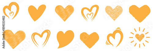 Heart doodle vector set. Hand draw element with heart in different shape. Elements on white background for banner, decoration, street art and ads.