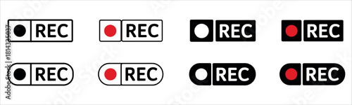 Record button icons for streaming, video, and broadcasting in black and red tones, perfect for tutorials, online classes, and presentations.
