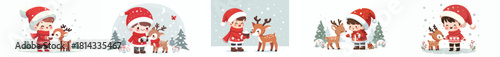 vector little boy feeding hungry reindeer