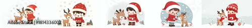 vector little boy feeding reindeer