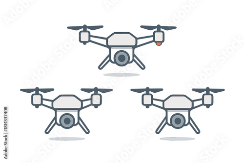Modern quadcopter drones with integrated cameras used for aerial filming and remote sensing