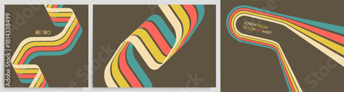 A retro 1970s-style background. Colorful lines. Abstract, dynamic curved ribbons. Designed for posters or banners for sports competitions and races. A collection of vector illustrations.
