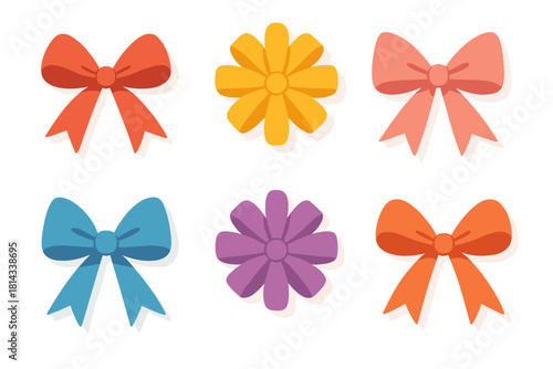 Set of colorful decorative bows and ribbons for gift wrapping and festive celebrations