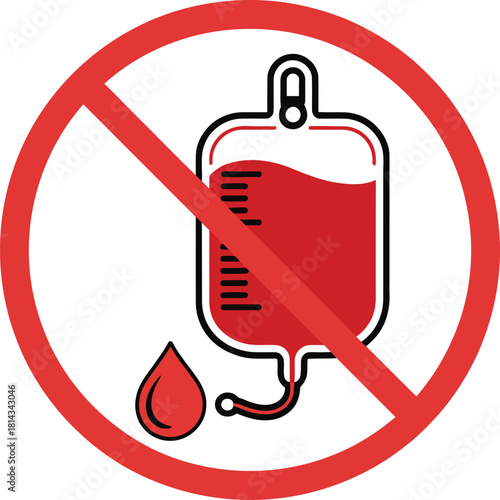Red prohibition circle no blood bag donation medical warning sign