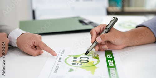 Close up hands of businessman in meeting room. A meeting of goal action to climate change.