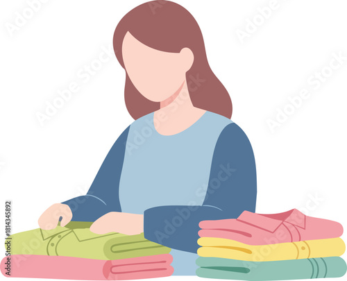Woman Folding Clothes Laundry Household Chores.