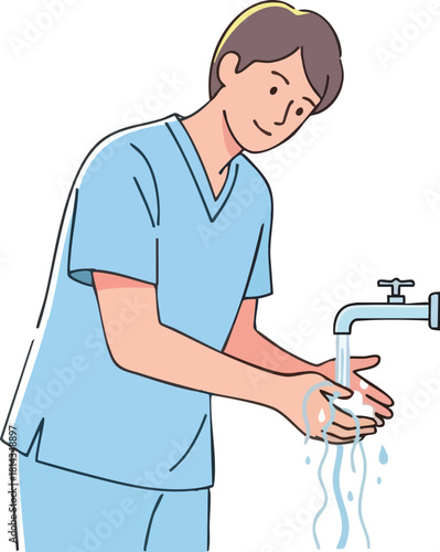 Healthcare worker washing hands under running water for hygiene 1.