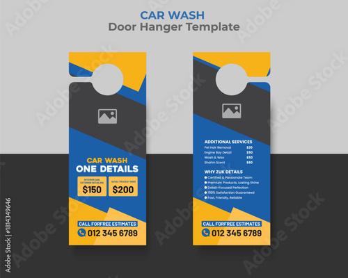 Car Wash Door Hanger Template – Auto Detailing Service Vector Design