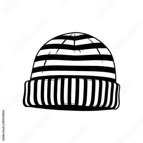 Striped woolen beanie hat in simple style