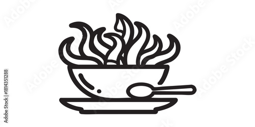 Plate with bowled squid tentacles line icon, japanese food concept. Vector graphics. Squid dish with spoon, seafood sign on white background, style icon mobile or web design