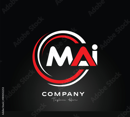 Modern MAI Letter Logo Design – Red, White & Black Circular Creative Branding