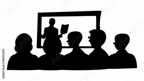 Engaging presentation with speaker and audience, perfect for education, training, or business meetings, created from scalable vector graphics