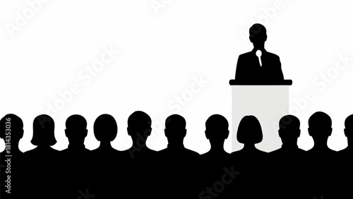 Captivating speaker addresses an audience, delivering a powerful message with poise and confidence, ideal for presentation or corporate event visuals