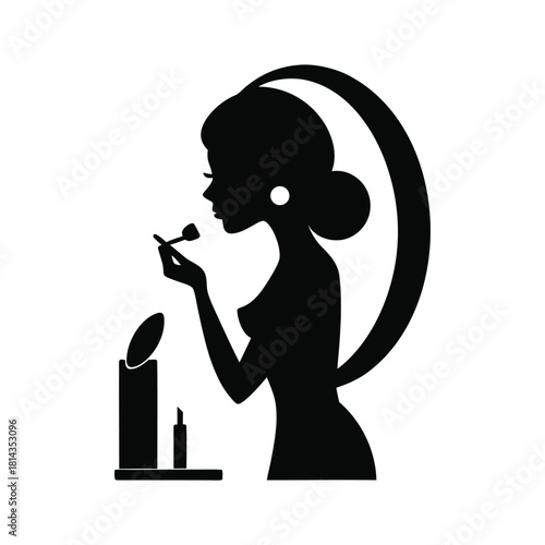 Elegant woman silhouette applying makeup with candle and bottle Vector