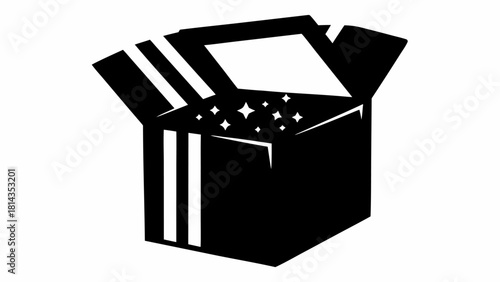 Unboxing magic with shining surprises, a treasure chest of dreams, perfect for gifts, celebrations and wish fulfillment, a vector icon