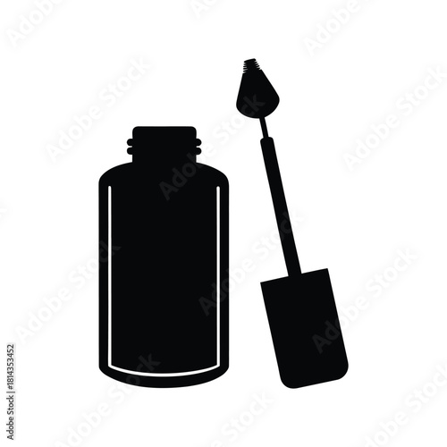 Nail polish bottle icon with open brush applicator for beauty Vector