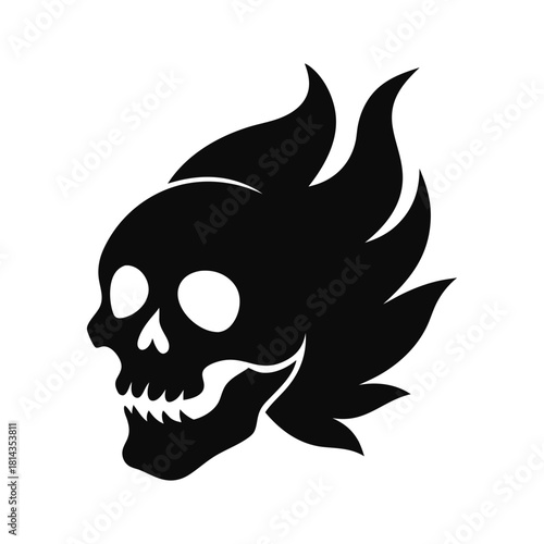 Flaming skull silhouette icon for danger, death, or rebellion Vector