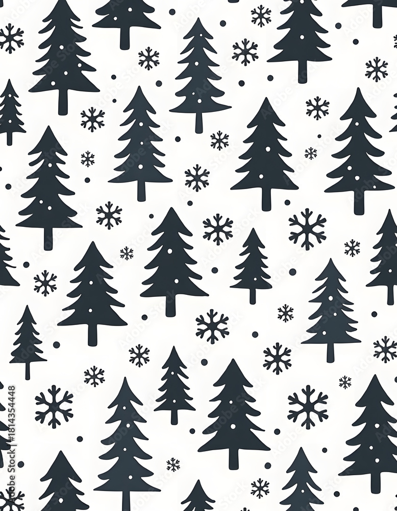 Obraz premium Christmas tree pattern with snowflakes on white background