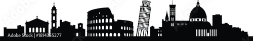 Italian architecture skyline silhouette, Colosseum, Pisa Tower, Florence Cathedral, famous landmarks of Italy, cultural heritage, travel destination, historical buildings, tourism icons