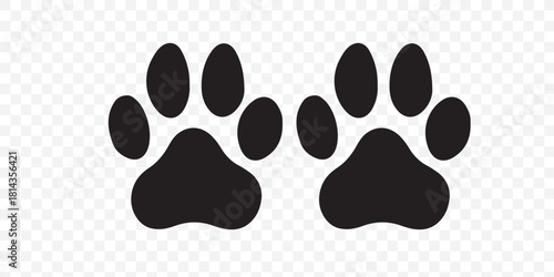 Seamless background displays a pattern of black animal paw prints scattered across a clean white backdrop, creating a playful and modern design perfect for various creative projects