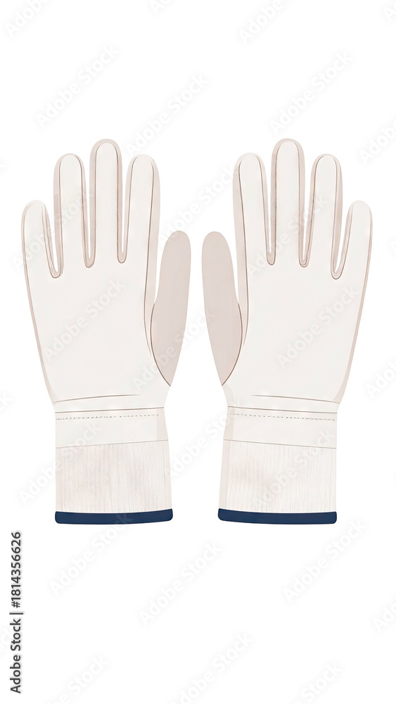 Obraz premium Pair of clean white protective gloves with dark blue cuffs.