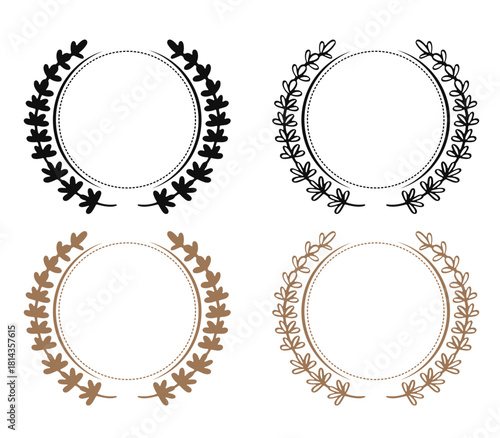 Minimalist vintage dotted laurel wreath circle frame gold and black.