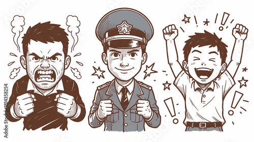 Set of cartoon character emotions including anger confidence and joy vector illustration for emotion recognition and social skills learning