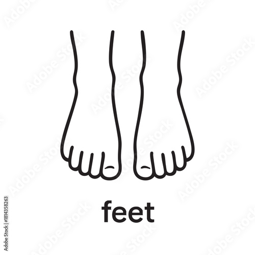 simple black and white illustration depicting a pair of human feet with toes pointing downwards