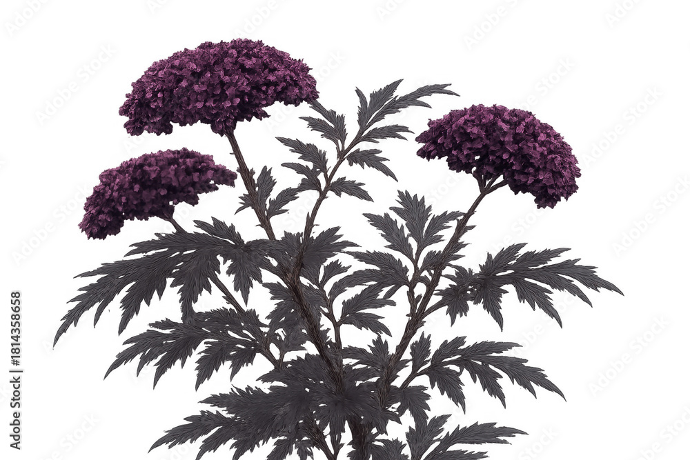 Fototapeta premium Purple flower plant with multiple dark inflorescences, transparent background, natural garden botany element