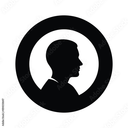 Black silhouette of a man's head in profile within a black circle male