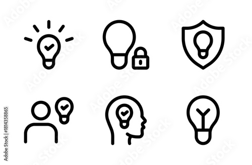 Comprehensive intellectual property icon set featuring modern protection symbols crafted for legal rights visuals, creative ownership graphics, and professional branding projects