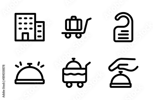 Premium hotel service icon set featuring modern hospitality and comfort symbols crafted for travel branding, guest experience visuals, and professional service projects