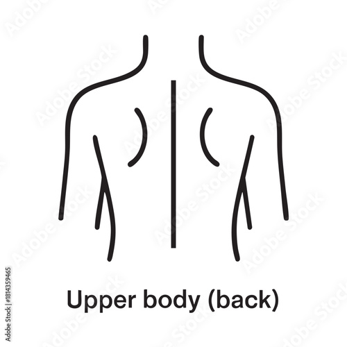 Simple line drawing depicts the human upper body from a rear view showing shoulders and arms
