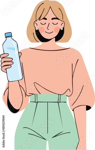 Young Woman Holding Water Bottle for Hydration and Wellness.