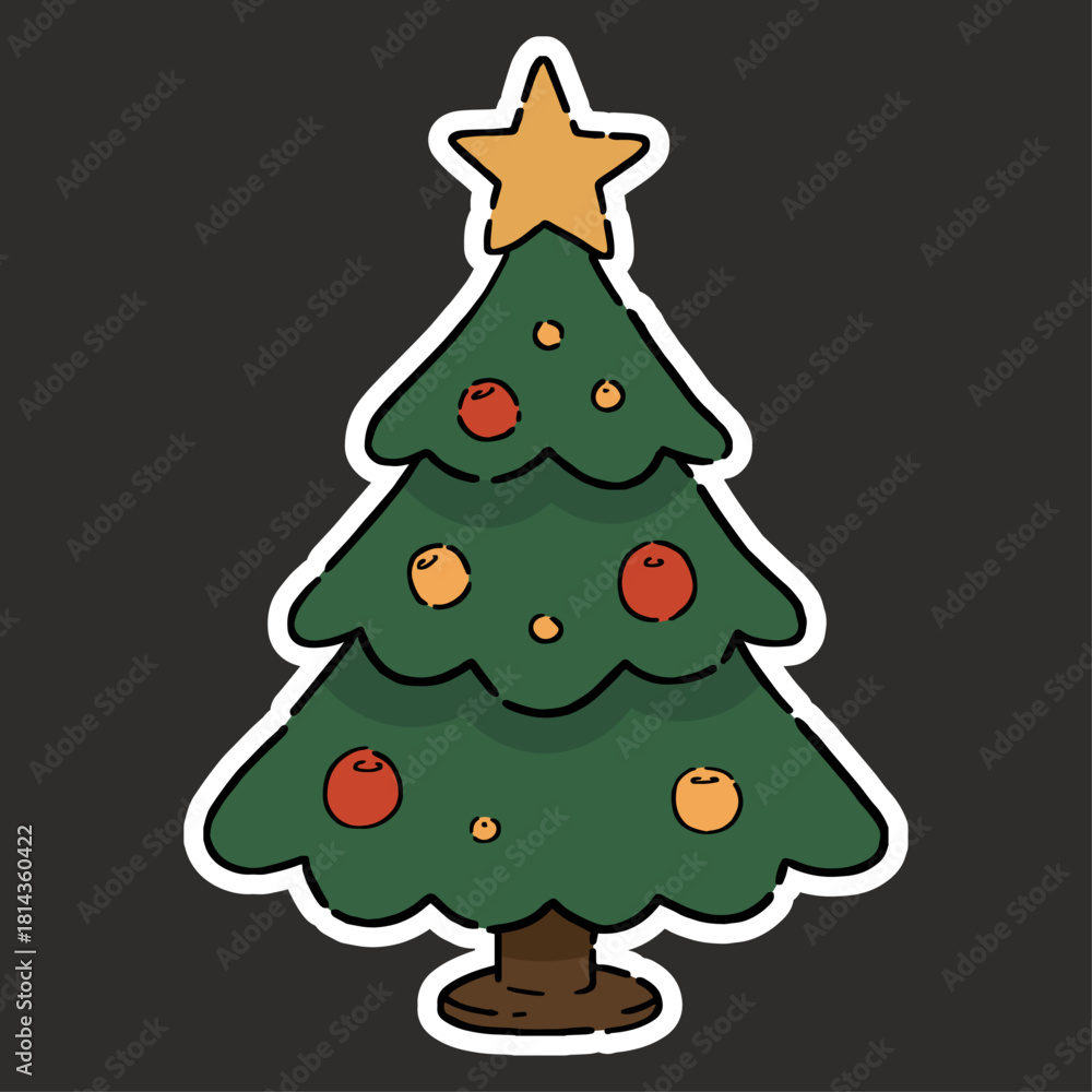 Naklejka premium Dessin d'un sapin de noël, arbre de Noël, célébrations de fin d'année, coutume et tradition hivernale, vecteur