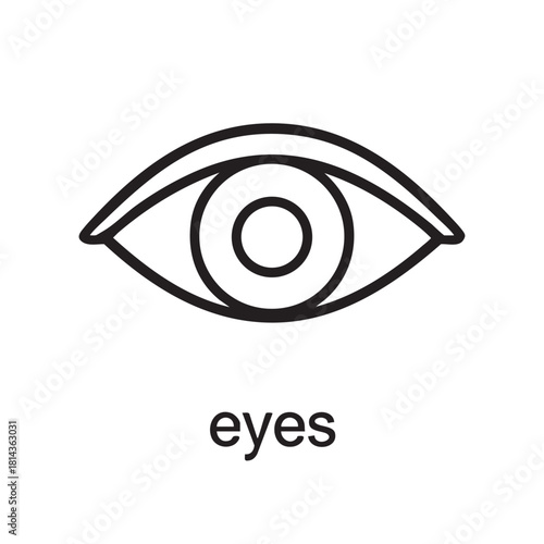 A simple black and white line drawing depicts a single human eye with visible details of the iris and pupil