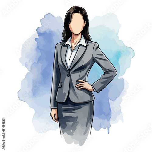 Watercolor style illustration of a confident businesswoman in a suit