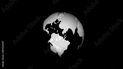 Animation of rotating globe of the Earth planet from particulars. World globes rotate animate on black background. 