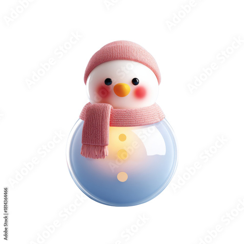 a cute minimal snowman 3D icon, round and glossy plastic style, soft highlights, warm winter vibe,