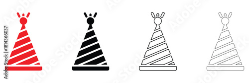 party cap vector icon set, birthday celebration hat vector icon silhouette and line art