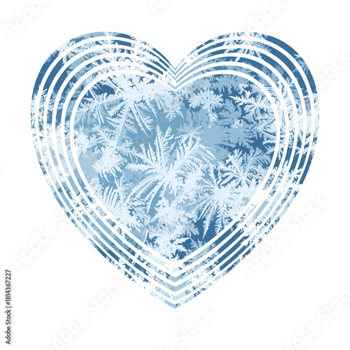Heart shape filled with delicate frost patterns in blue colors  