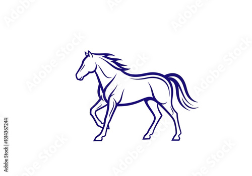 Elegant Blue Horse Outline in Motion, Graceful Stallion Silhouette