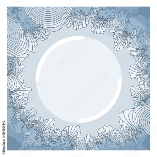 Intricate ice crystal patterns surrounding blank space on blue background  