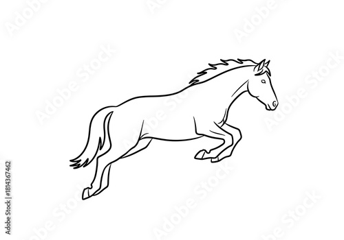 Leaping Horse Outline Illustration in Black and White