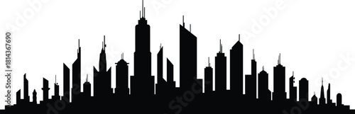 Modern city skyline silhouette with mixed skyscrapers, antennas and varied rooftops, urban skyline vector, architectural skyline, cityscape for design and planning
