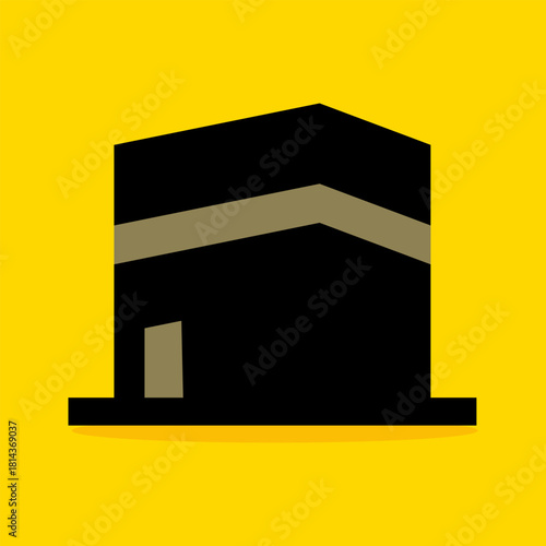 Stylized Kaaba Icon on Yellow Background mecca islam